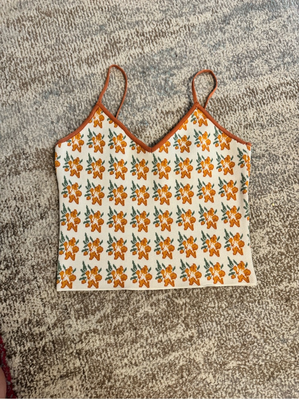 Zara White Knit Floral Camisole with Orange Trim